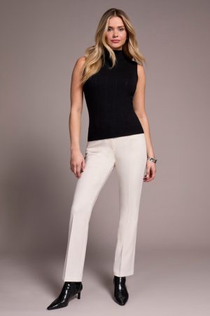 Textured Sleeveless Mock Neck Top-Black