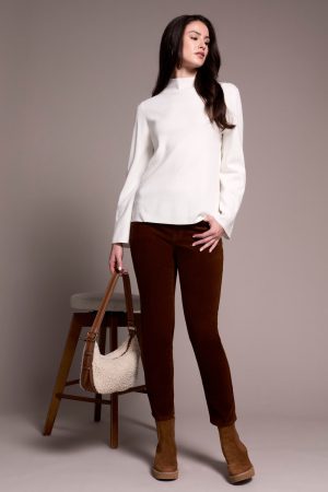 Long Sleeve Funnel Neck Sweater-Cream