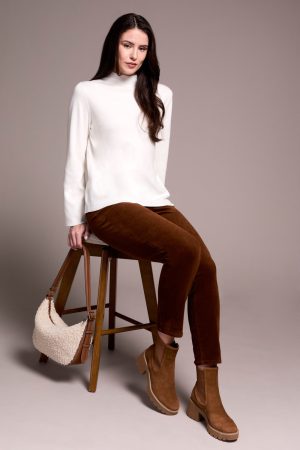 Long Sleeve Funnel Neck Sweater-Cream