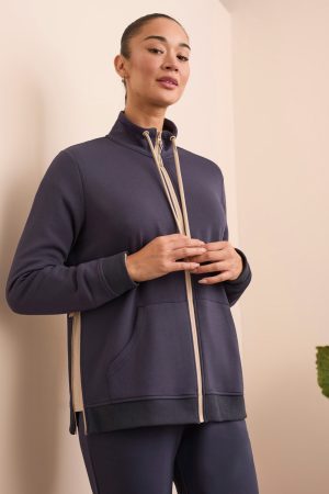 Techno Lux Textured Mock Neck Cardigan-Sapphire