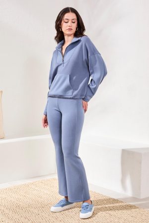 Techno Lux Rib Zip-Accent Mock Neck Sweater-Slateblue