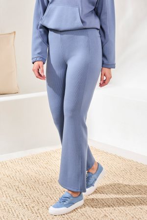 Techno Lux Rib Pull-On Flare Leg Pants-Slateblue