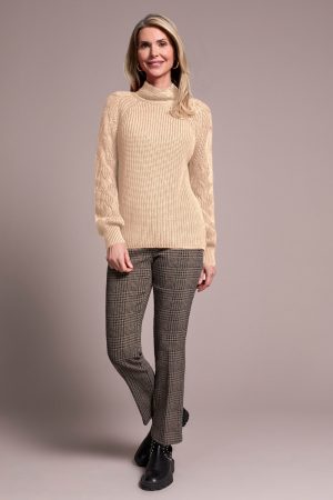 Cable Knit Mock Neck Sweater-H latte