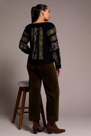 Embroidered Boho Blouse-Black