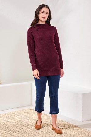 Long-Sleeve Tunic With Invisible Pockets-Wine