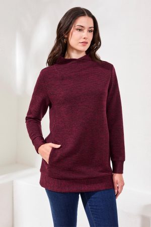 Long-Sleeve Tunic With Invisible Pockets-Wine