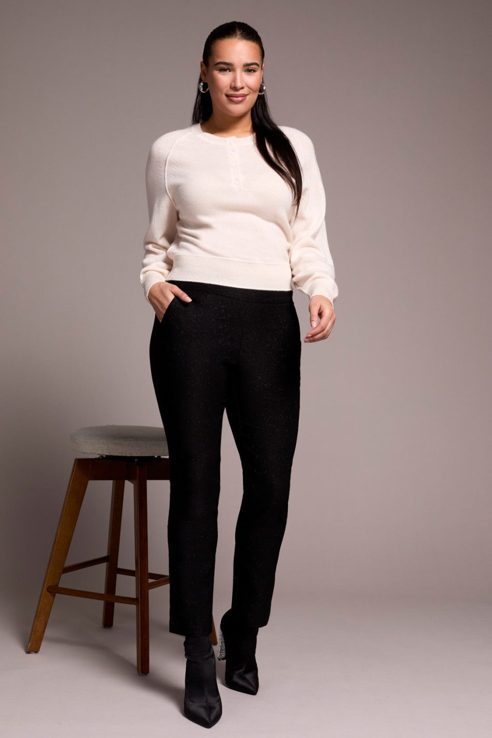 Glitter Bengaline Luxe Pull-On Ankle Pants-Black