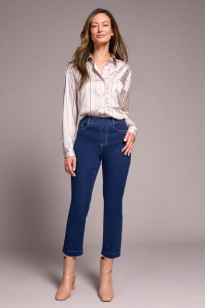Audrey Pull-On Crop Straight Jeans With Front Crease-Deepwater