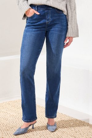 Sophia Curvy Boundless Stretch Pull-On Straight Leg Jeans-Fadedblue