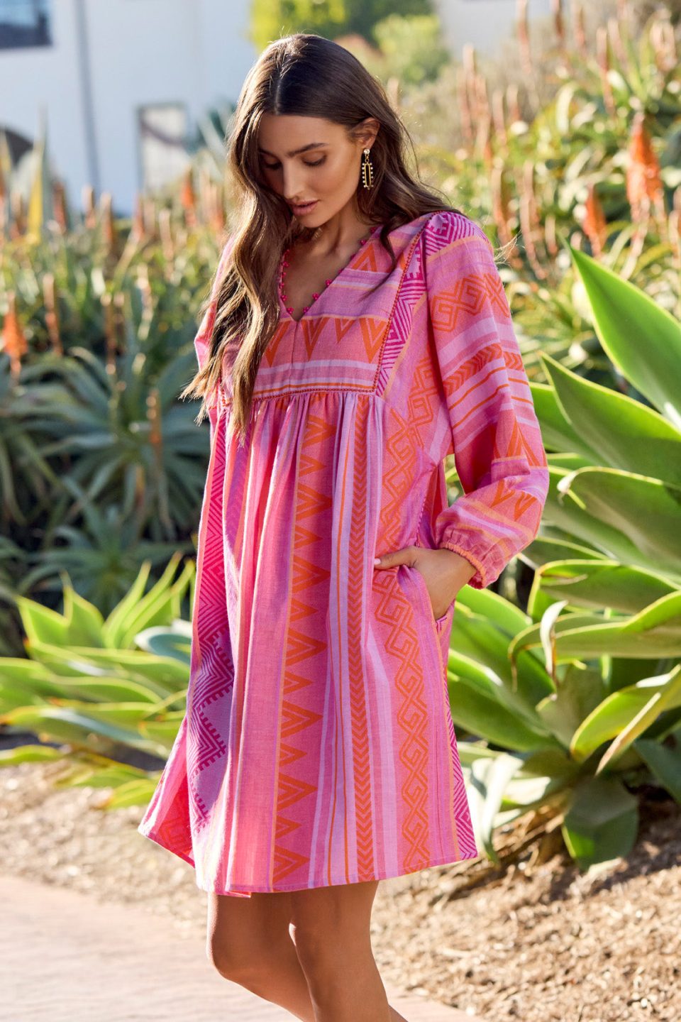 Cotton Summer Dress With Beaded Neckline-Veryberry