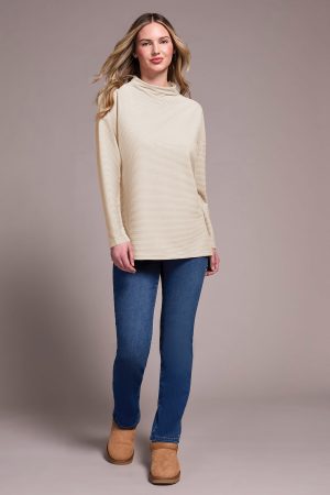 Ottoman Knit Drop Shoulder Cowl Neck Tunic-Eggshell
