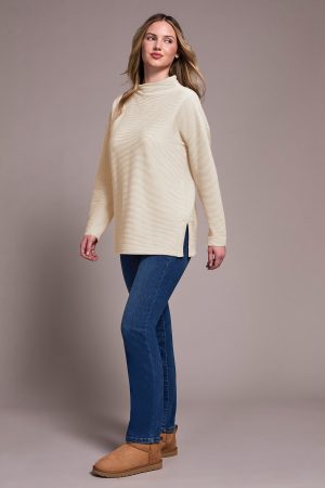 Ottoman Knit Drop Shoulder Cowl Neck Tunic-Eggshell