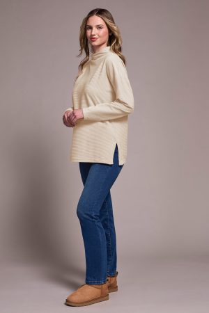Ottoman Knit Drop Shoulder Cowl Neck Tunic-Eggshell