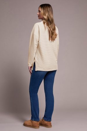 Ottoman Knit Drop Shoulder Cowl Neck Tunic-Eggshell