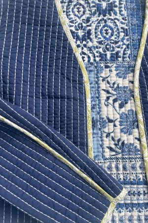 Quilted Cotton Patchwork Reversible Jacket-Ultrablue