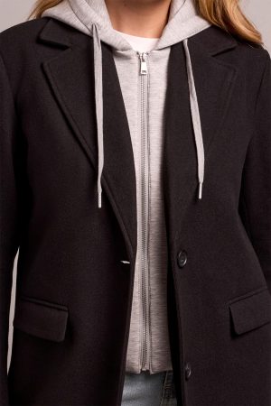 Ultra-Soft Knit Coat With Removable Fooler Hoodie-Black