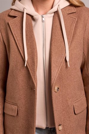 Ultra-Soft Knit Coat With Removable Fooler Hoodie-Biscotti