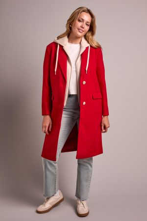 Ultra-Soft Knit Coat With Removable Fooler Hoodie-Rouge