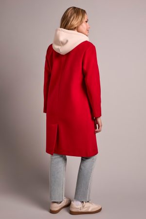Ultra-Soft Knit Coat With Removable Fooler Hoodie-Rouge
