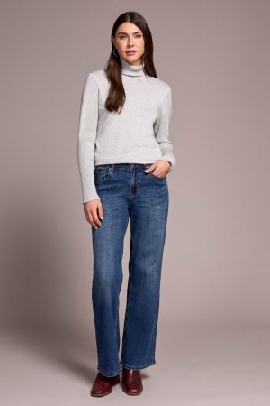 Petite Sophia Curvy Hugging Wide Leg Jeans-Antiqueblue