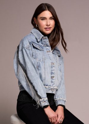Denim Jacket With Chain Fringe Detail At Back-Bluesnow