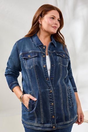 Comfort Stretch Denim Jacket with Snaps-Med.Wash