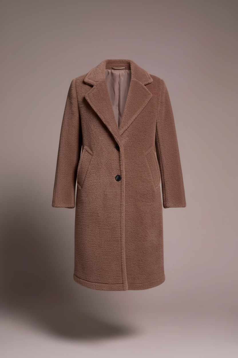 Soft Plush Button-Front Coat-Fossil