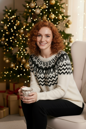 Fair Isle Soft Beaded Fair Isle Scoop Neck Sweater-Cream