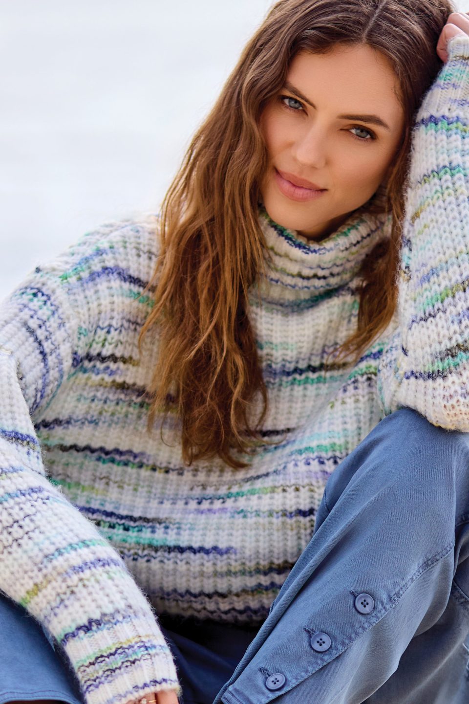 Space Dye Turtleneck Sweater-M cream