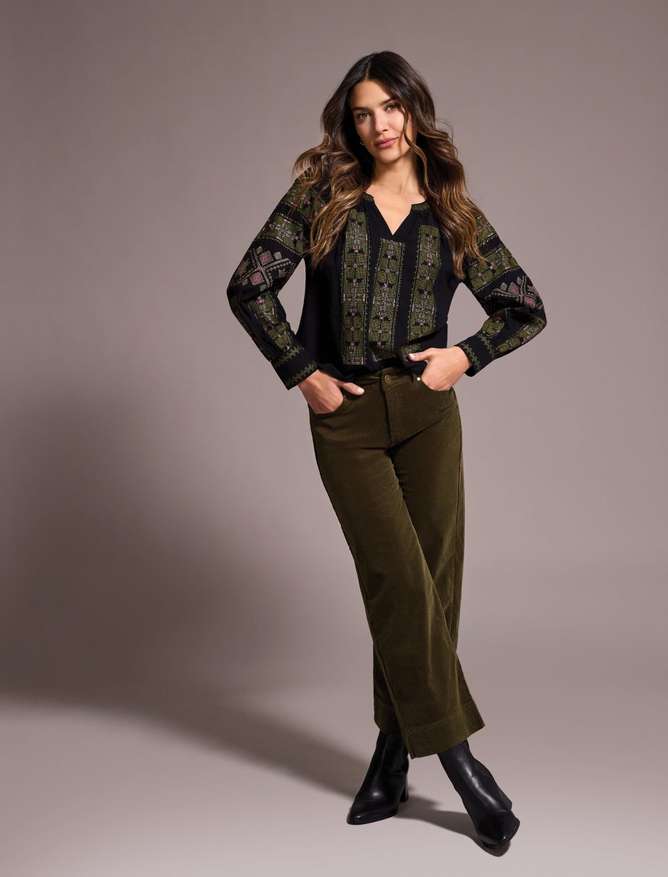 Embroidered Boho Blouse-Black