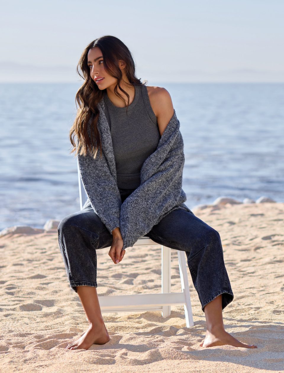 Blue Thread Oversize Puff Sleeve Sweater Cardigan-H blueaway