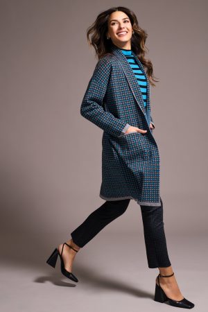 Double Knit Long Plaid Coatigan-Charcoal