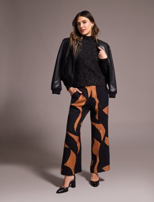 Flowy Abstract Flare Leg Pants-Bran