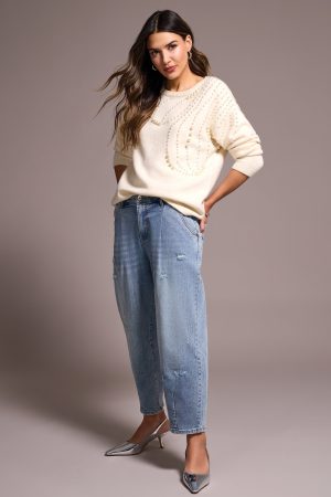 Soft Pearl Applique Dolman Sleeve Sweater-Sandstone