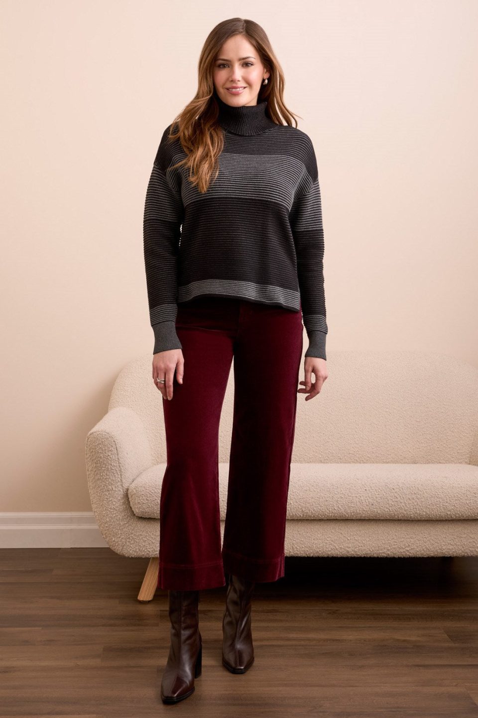 2-Tone Turtleneck High Low Sweater-Black