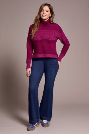 2-Tone Turtleneck High Low Sweater-Plumwine