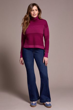 2-Tone Turtleneck High Low Sweater-Plumwine