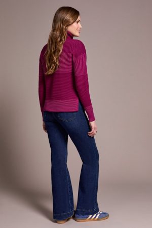 2-Tone Turtleneck High Low Sweater-Plumwine