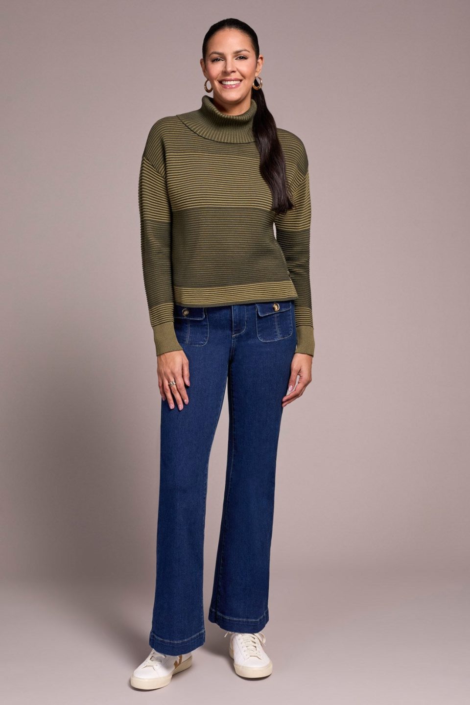 2-Tone Turtleneck High Low Sweater-Spruce
