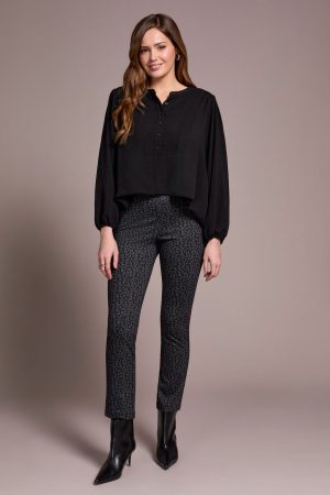 Airflow Long Sleeve Mandarin Collar Blouse-Black