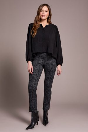 Airflow Long Sleeve Mandarin Collar Blouse-Black