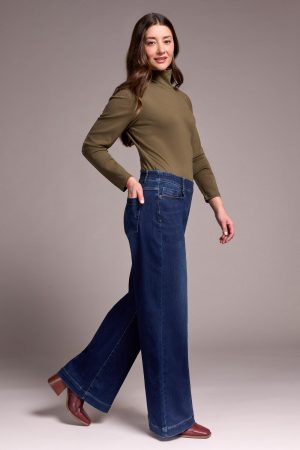 Audrey Boundless Stretch Denim Pull-On Wide Jeans-Darknight