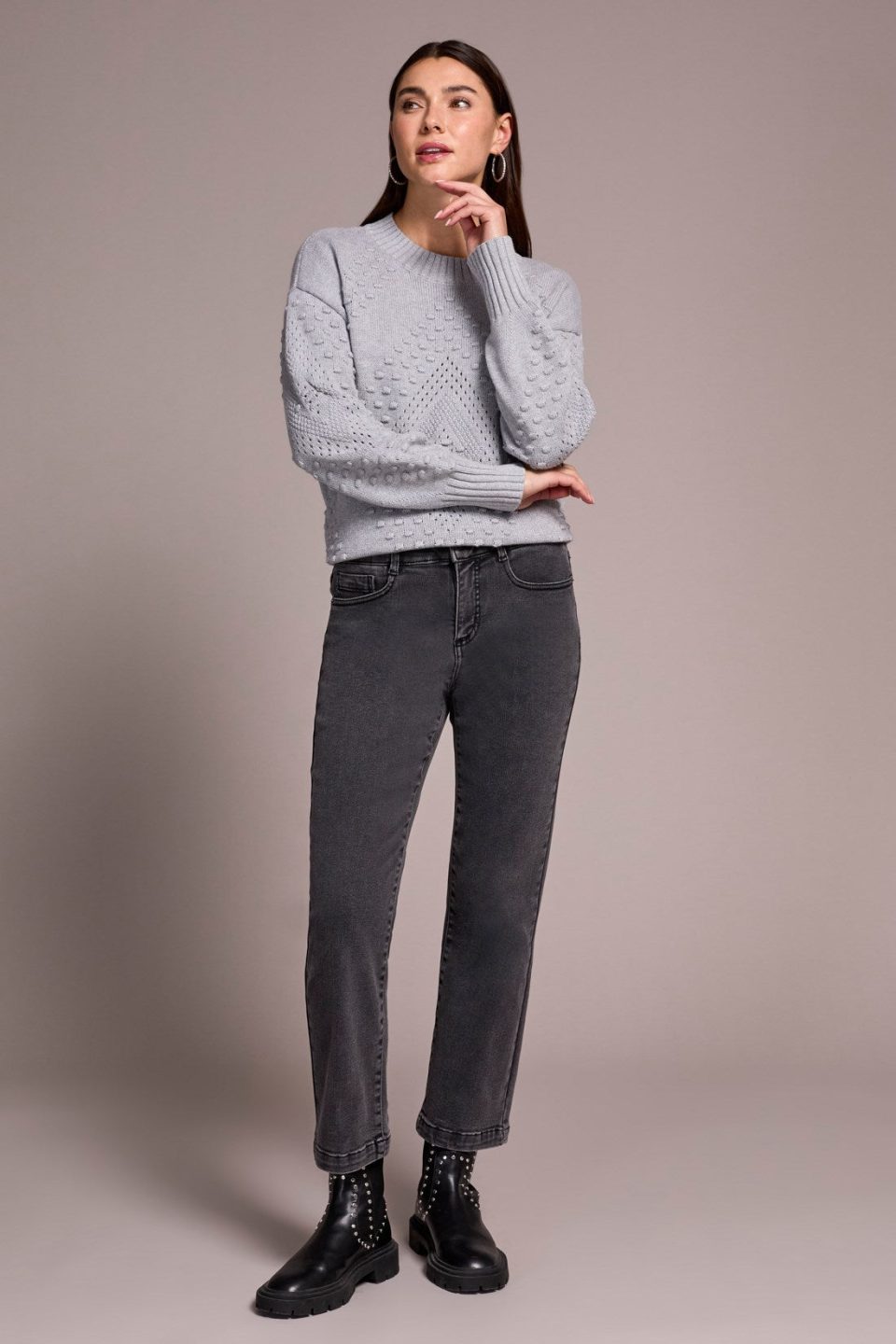 Audrey Boundless Stretch Denim Straight Leg Crop Jeans-Charcoal