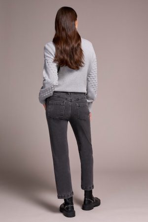 Audrey Boundless Stretch Denim Straight Leg Crop Jeans-Charcoal