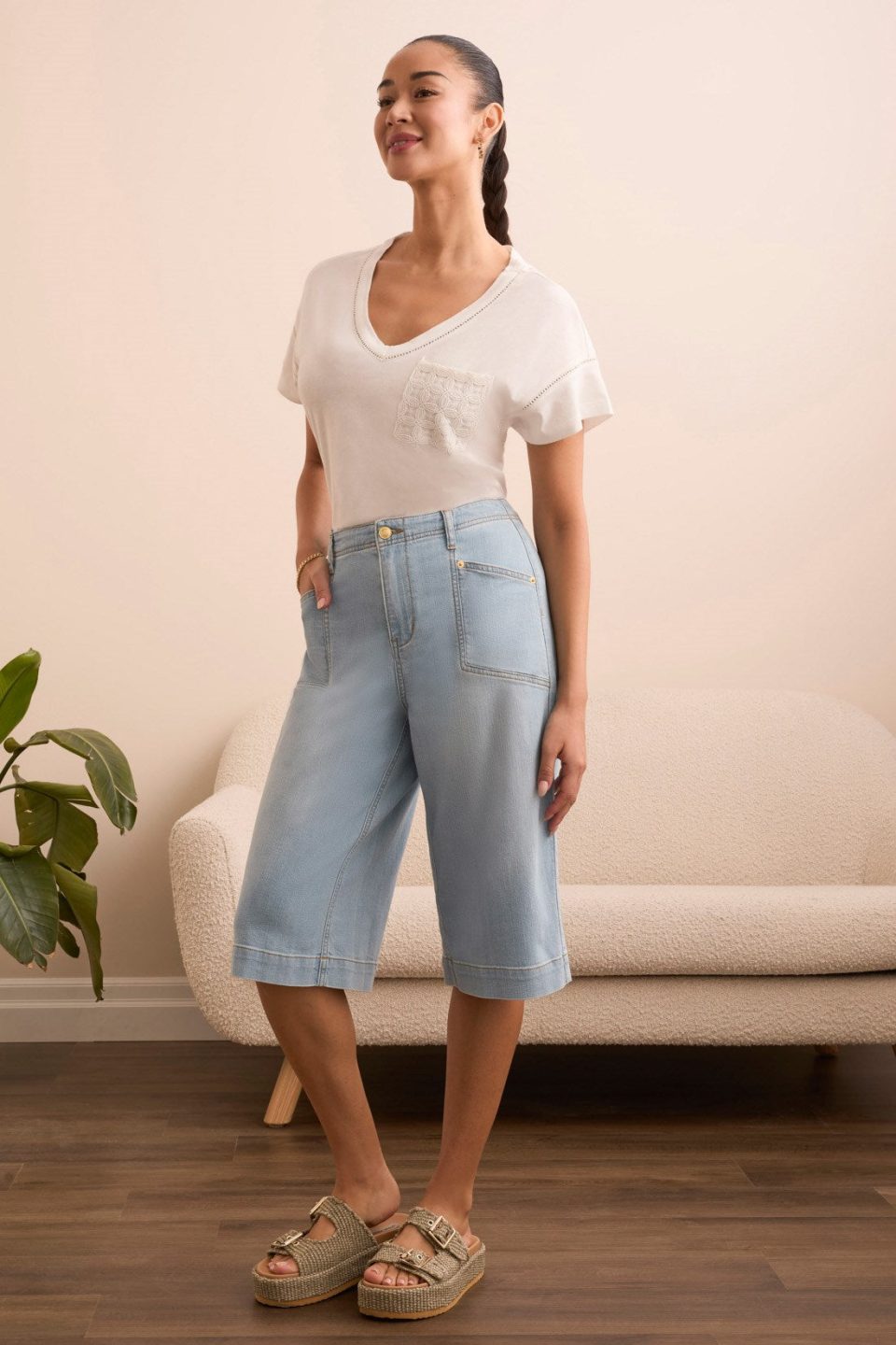 Audrey Girlfriend Flowy Palazzo Capri-Bluetropic