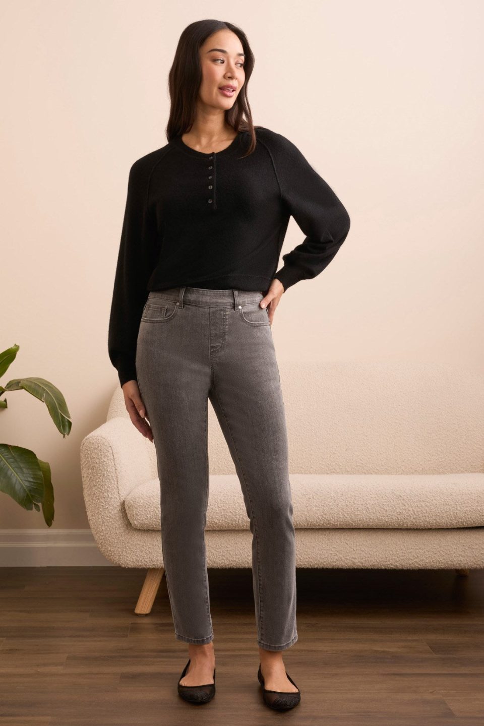 Audrey Mid Rise Pull-On Slim Ankle Glitter Jeans-Silvergrey