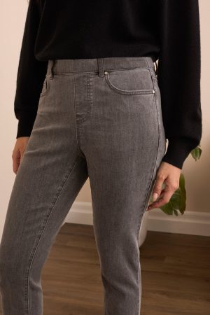 Audrey Mid Rise Pull-On Slim Ankle Glitter Jeans-Silvergrey