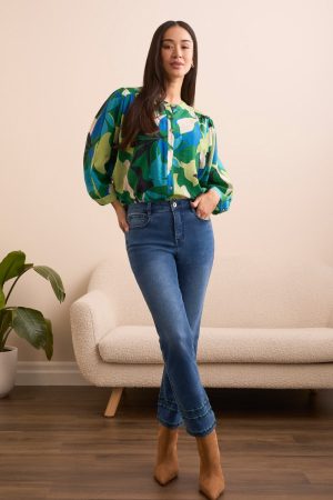 Audrey Straight Crop Jeans With Embroidery-Dk eclipse