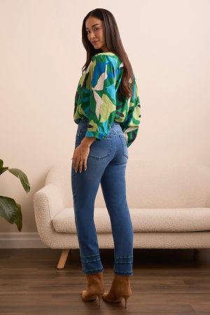 Audrey Straight Crop Jeans With Embroidery-Dk eclipse
