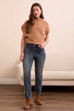 Audrey Stud-Accent Straight Leg Stretch Jeans-Vintage
